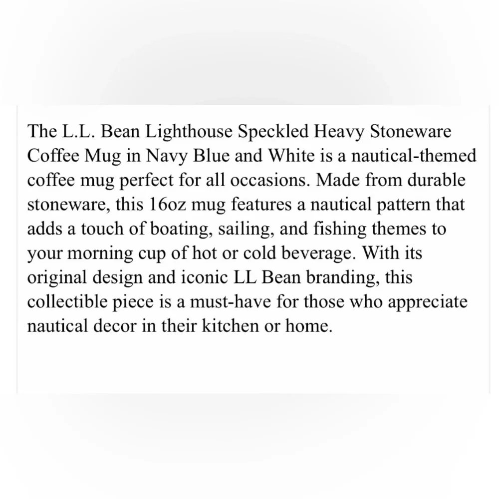 L.L. Bean Large Blue Speckled Ceramic Stoneware 16oz. Lighthouse Coffee Tea Mug